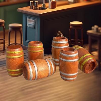 6Pcs Miniature Wooden Beer Barrel Dollhouse Decoration Cargo Drums Pub Accessories Mini Pickle