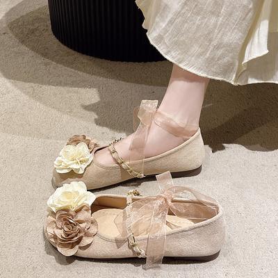 Blume runder Kopf weiche Sohle flacher Mund Mary Jane Schuhe Damen neu Herbst Wort mit Retro französischen flachen Schuhen