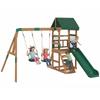 Play Tower Climbing Frame Wood Swing Set with Slide 2 Swings Climbing Wall for 3-8 Years 315x284x233 Cm Green