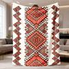 2026 New Flannel Blanket Featuring Ukrainian Traditional Geometric Design In Red, Black, White, And Gray. Soft Polyester, Suitable for All Seasons, Ma