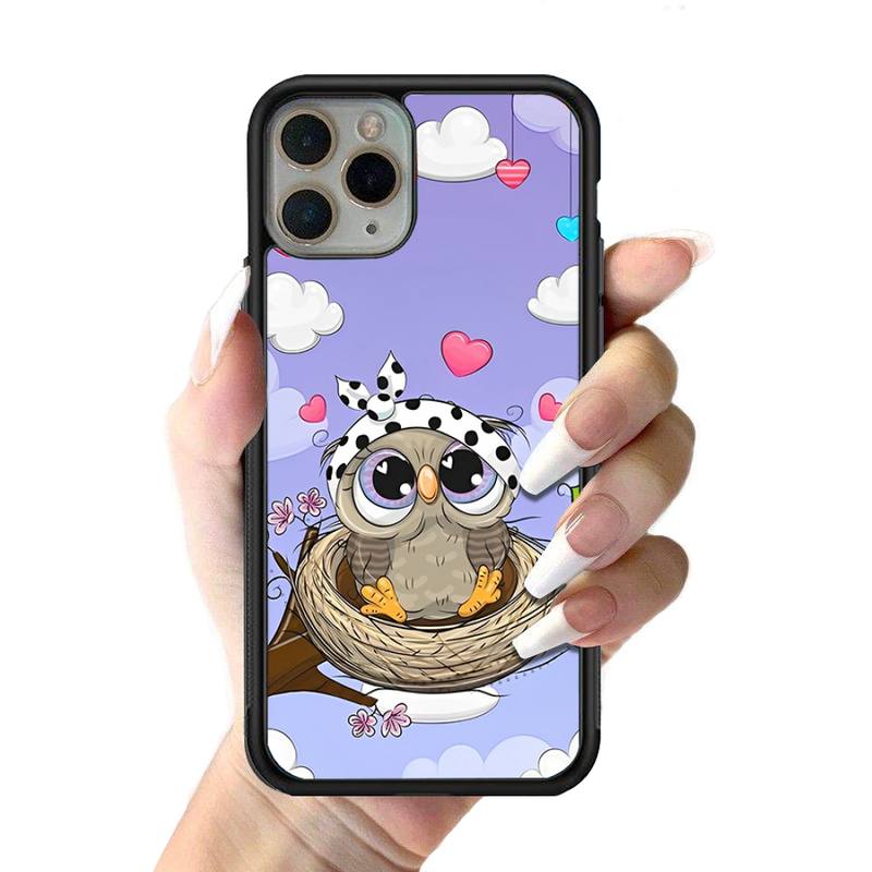 Cartoon Lovely Owl Phone Case Silicone PC+TPU Case for iPhone 11 12 13 Pro Max 8 7 6 Plus X SE XR Hard Fundas
