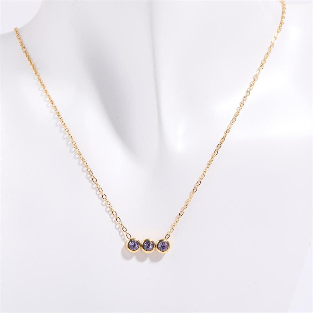 Titanium Steel Zodiac Birthstone Necklace with Zircon-Studded Pendant for Women
