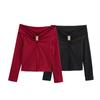 Spring 2025 Women's Sexy One-Shoulder Slim Top with Metal Buckle Design