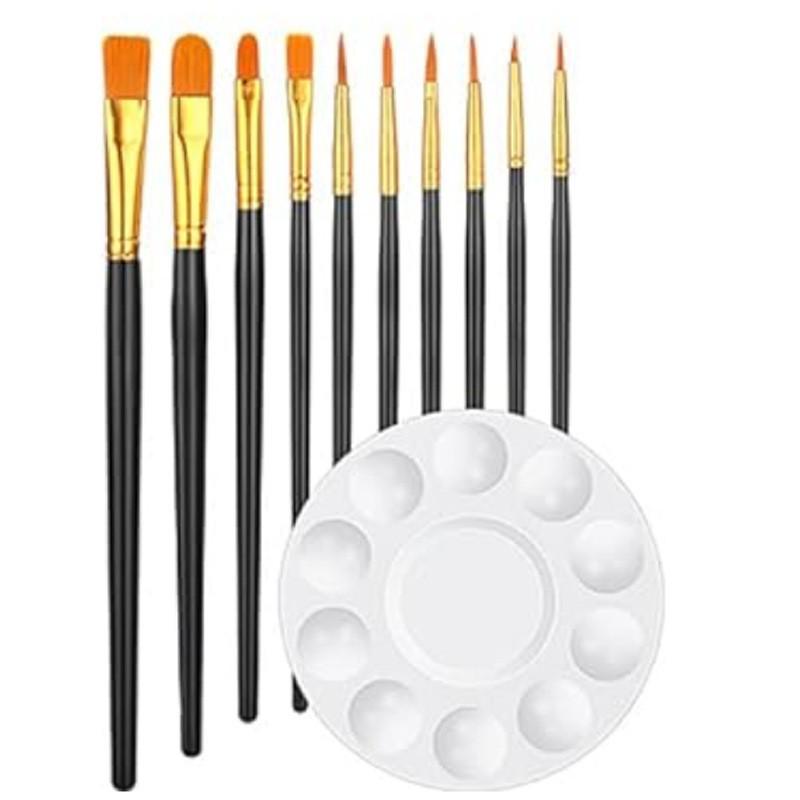 Foreign Trade Nylon Painting Brush Set - 10 Pieces, Red & Blue Handles, Flat Gouache & Oil Brushes