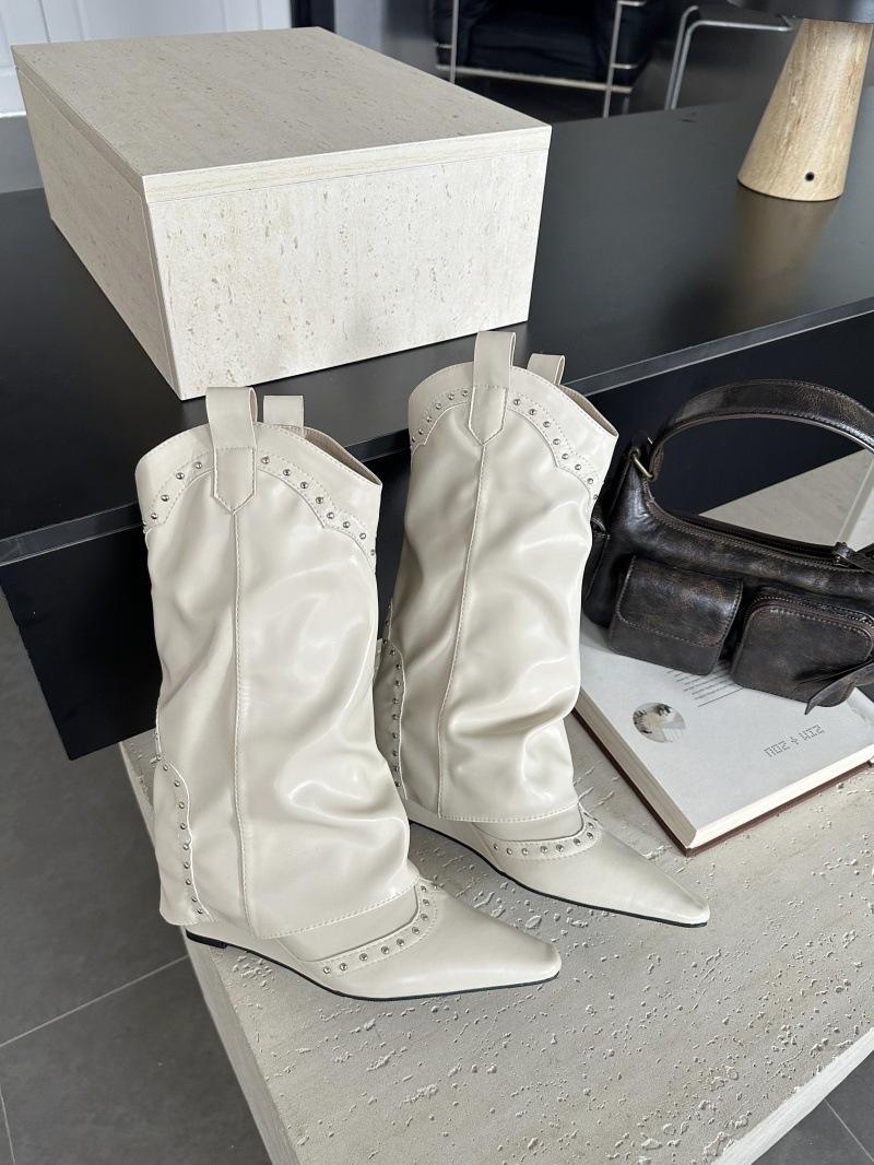

Ботильоны на остром клиновидном каблуке 2025 осень новые ретро высокий каблук ботфорты нишевые универсальные высокие голенища модные ботинки женские 40 белый