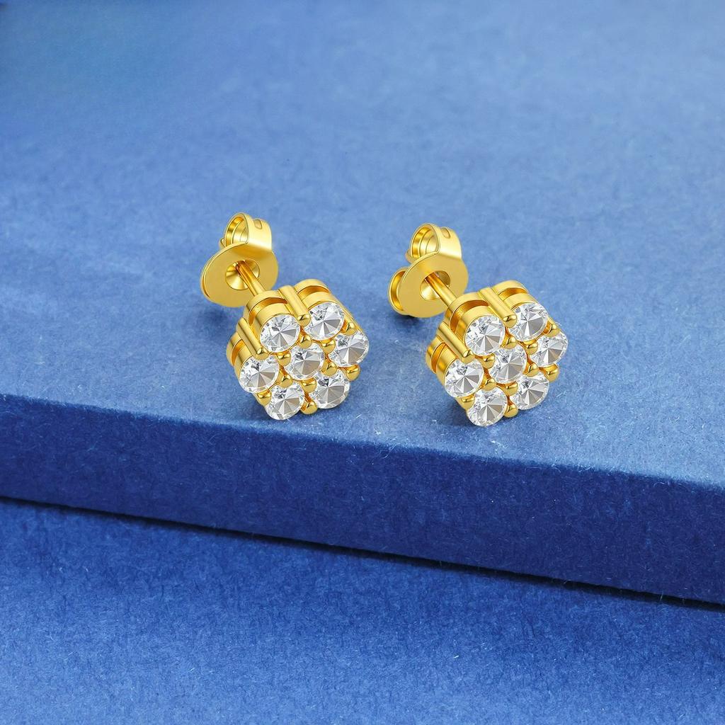 Round Hip-hop Stud Earrings Inlaid Zircon Light Luxury Personalized Earrings European and American Style Jewelry