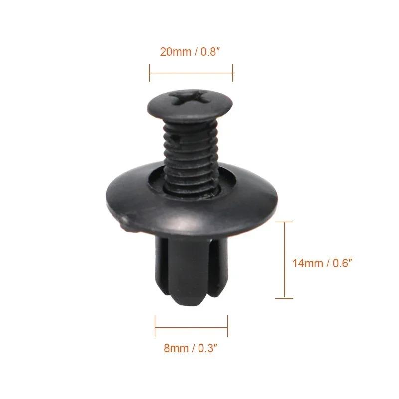 8mm Rivetti in Plastica Elementi di Fissaggio Vite Paraurti Auto Parafango Rivetto Nero Clip di Fissaggio Auto per Toyota Focus Kia Nissan Yamaha