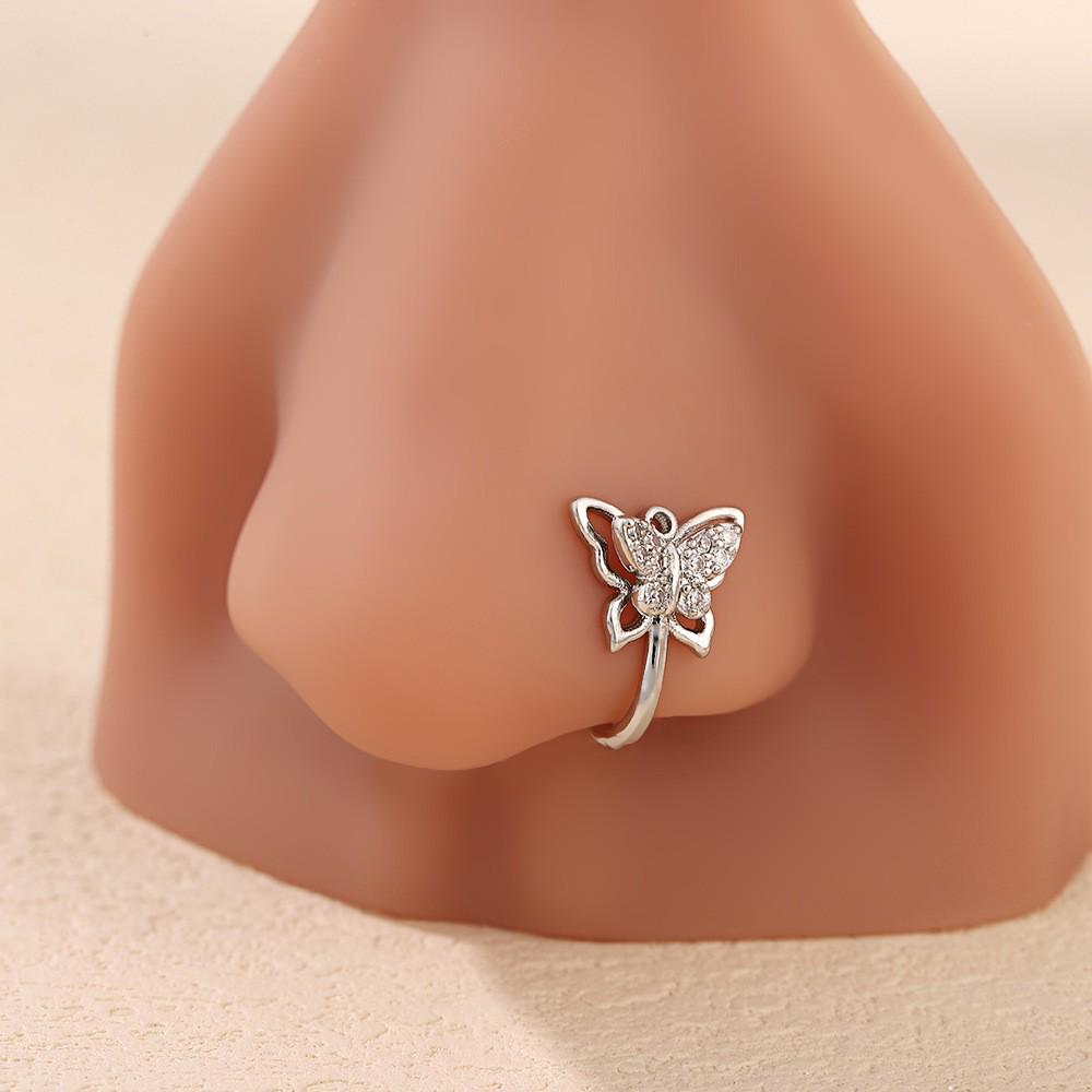 European Style U-Shaped Copper Nose Clip with Zircon Heart - Trendy, Non-Piercing, Feminine Accessory