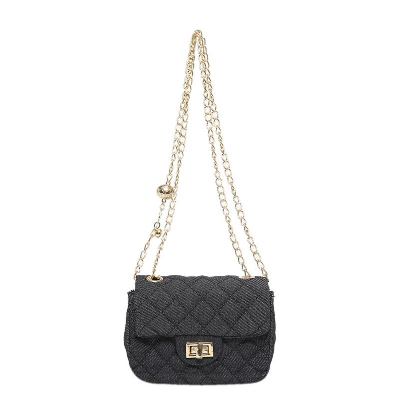 High-Value Foreign Style Lock Small Square Bag, Autumn New Denim Fashion Diamond Chain Messenger Bag
