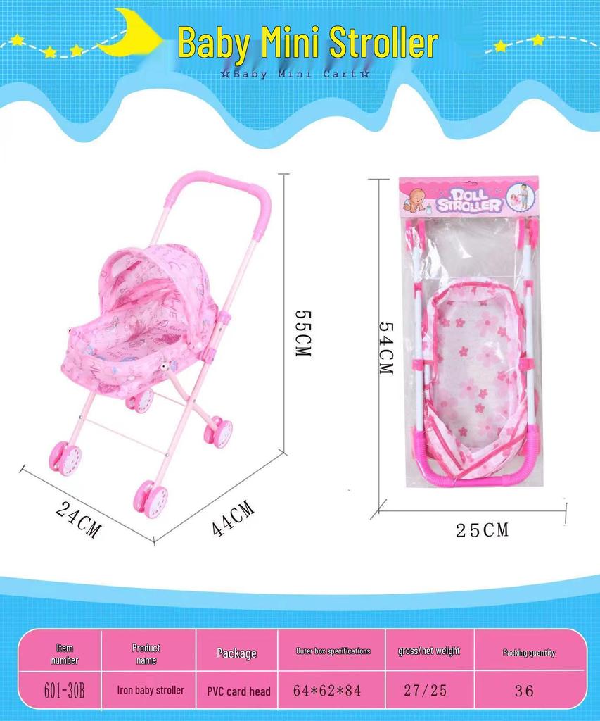 Girls' Large Folding Stroller with Canopy: Pretend Play Toy with Reinforced Metal Walker