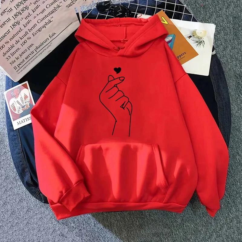 Womens Sweatshirts "Hand Heart" Printing Home Casual Hoodies Pullover Tops Autumn Winter Clothing