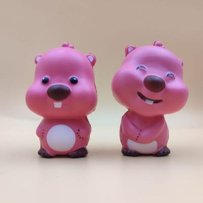 Rosa Biber-Quetschspielzeug, kreativer Angst- und Stressabbau, sensorisches Spielzeug, weiches Kunstleder, Cartoon-Anime-Figur, Biber zerquetscht Dekompression