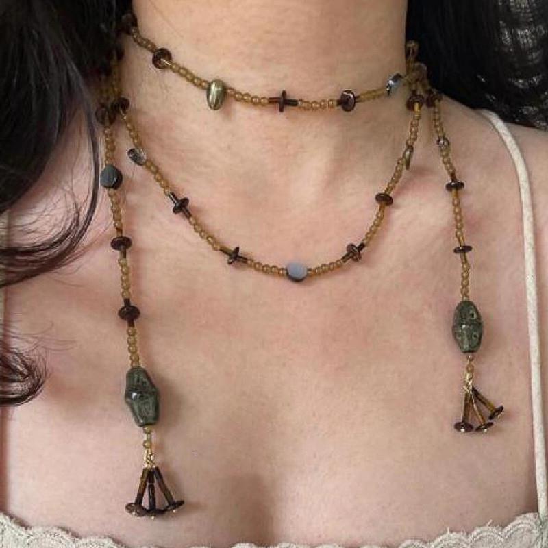 Irregular Ceramic Acrylic Coconut Shell Stacked Necklace Retro Niche Personality Fashion Versatile Necklace