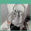 Borsa a tracolla casual da donna con catena, colore solido, decorazione con strass, per uscite informali