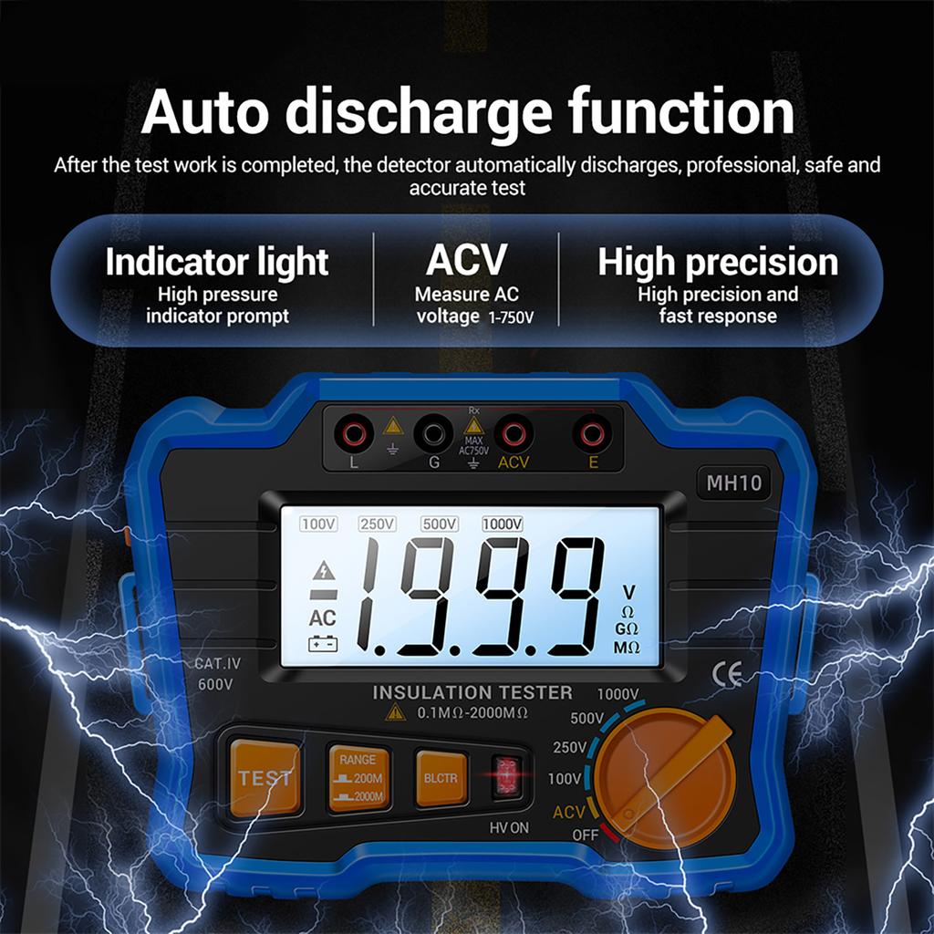 Insulation Resistance Tester 100V  250V  500V  1000V Resistance Tester with LCD Backlight Digital Display Screen