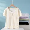 Women's Summer Sleepwear Top: Round Neck, Short Sleeve, Pure Cotton T-shirt with Built-in Bra, Versatile and Comfortable for Home.