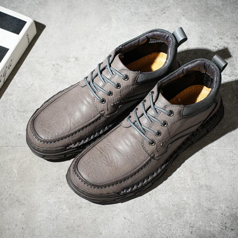 Men's Genuine Leather Casual Shoes Winter Plus Velvet Warm Ankle Boots Spring/ Autumn Men's Mid-cut Boots Mens Red Loafers