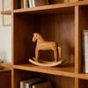 Shelf Horse Figurine in Natural Wood Finish, Small Rocking Horse Piece for Entryway Display, Cabinet Placement, Desk Styling, or Photo Scenes
