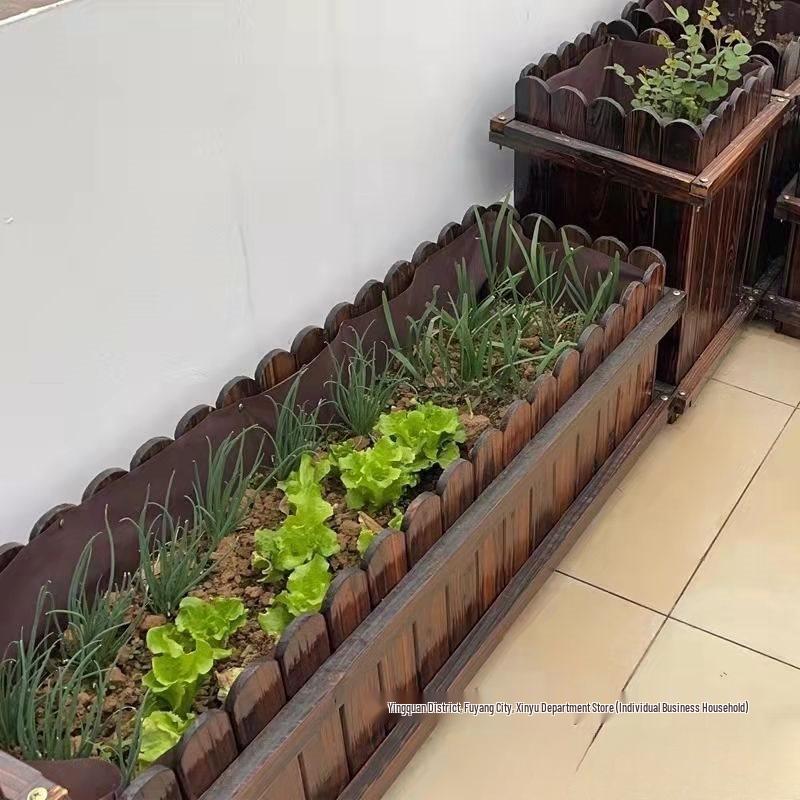 Large Outdoor Rectangular Planter Box - Solid Wood, Anti-Corrosion, Ideal for Flowers or Vegetables On Balcony or Courtyard