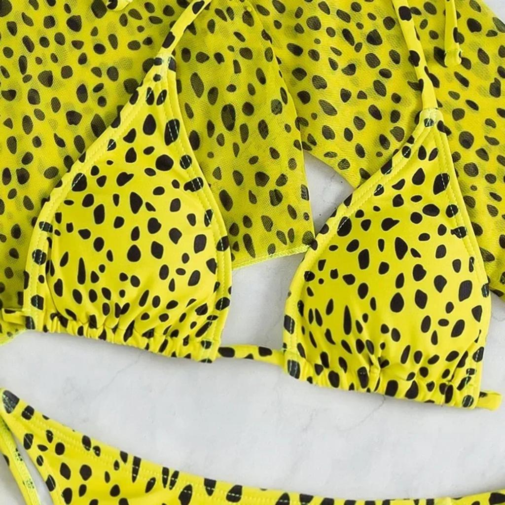 2024 Bikini cu mânecă lungă cu imprimeu leopard pentru femei Costum de baie pentru femeie Set de bikini trei piese Costum de baie pentru baie