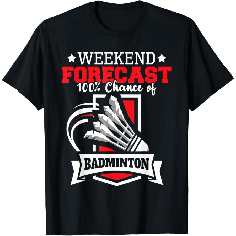 Funny Badminton Shirts Black Badminton Themed T-Shirt Unisex Adults Classic Fit V-Neck Short Sleeve 100% Chance Of Badminton(1) S