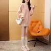 Soft milk blue fake two-piece sweater jacket women's autumn and winter lazy wind medium long thickened loose pullover top