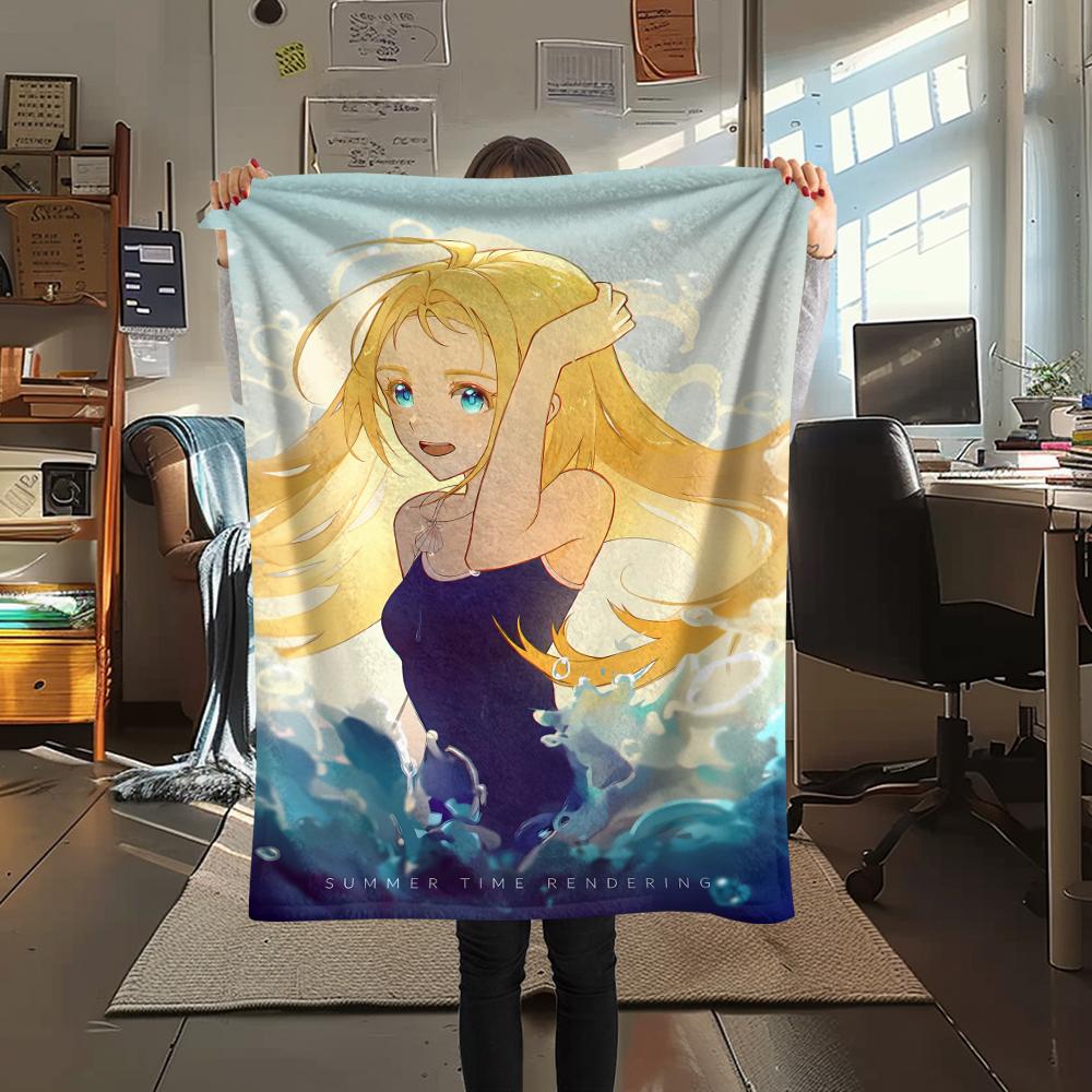 1PC Summer time Rendering Print Flannel Blanket, High quality All Seasons, Home Decor, Warmth and Comfort, Perfect for Christmas Gifts