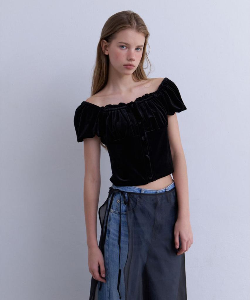 MURMURE Dewy Velvet Shirred Blouse_Dewy Blouse