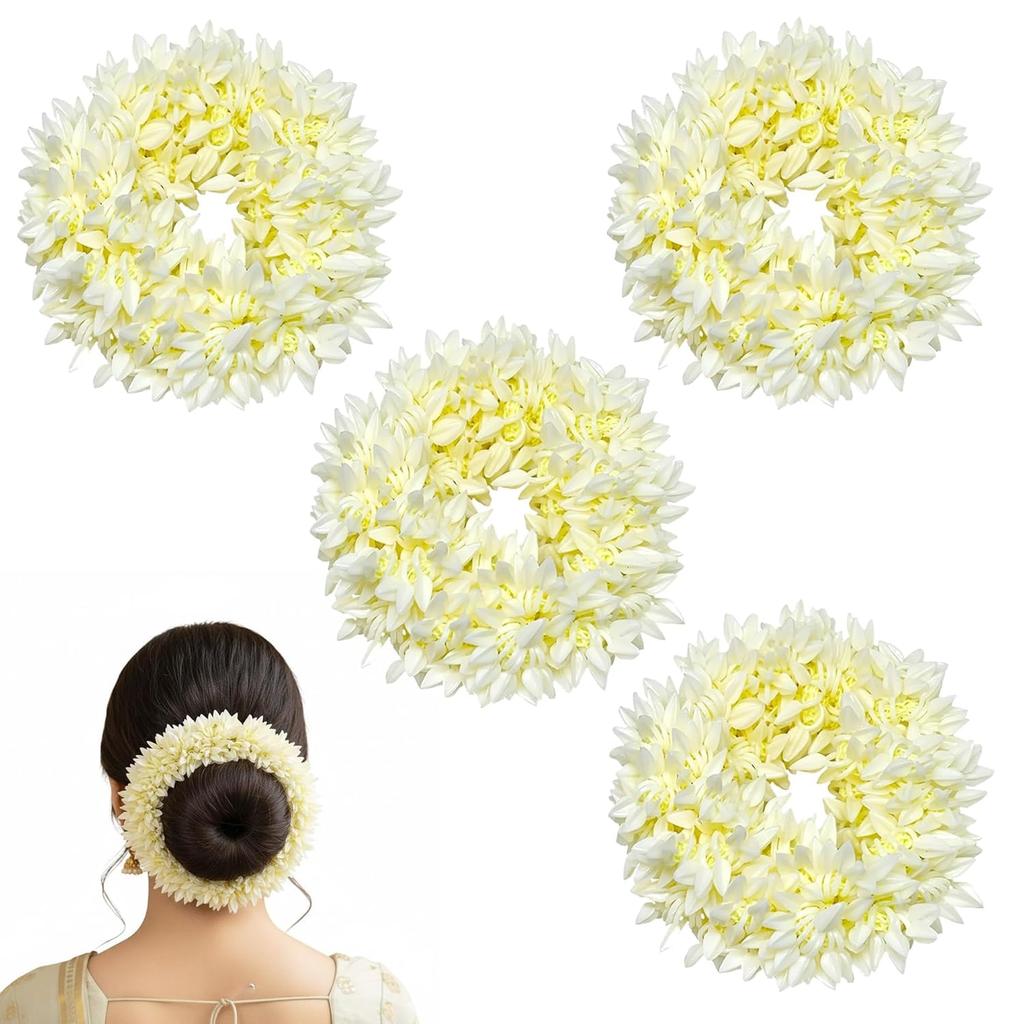 TreegoArt Mode Künstliche Gefälschte Mogra Haarschmuck Dutt Gajra Haarschmuck für Damen und Mädchen - Packung mit 4