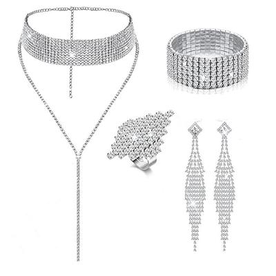 Jewelry, Neck Chain Necklace Full Diamond Claw Chain Bracelet Earrings Ring Neck Chain Four-piece Set
