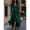 Polyester Satin Vneck Waist Ruffle Dress For Elegant Occasions