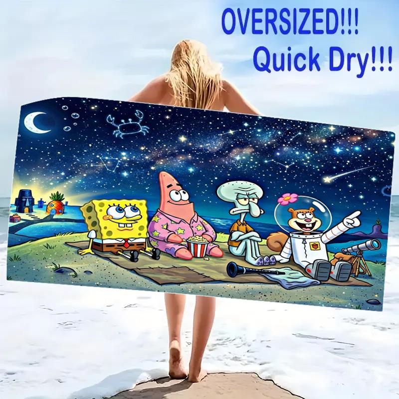 SquarePants Print Beach Towel, Large Soft Quick Dry Towel for Beach Camping Swimming