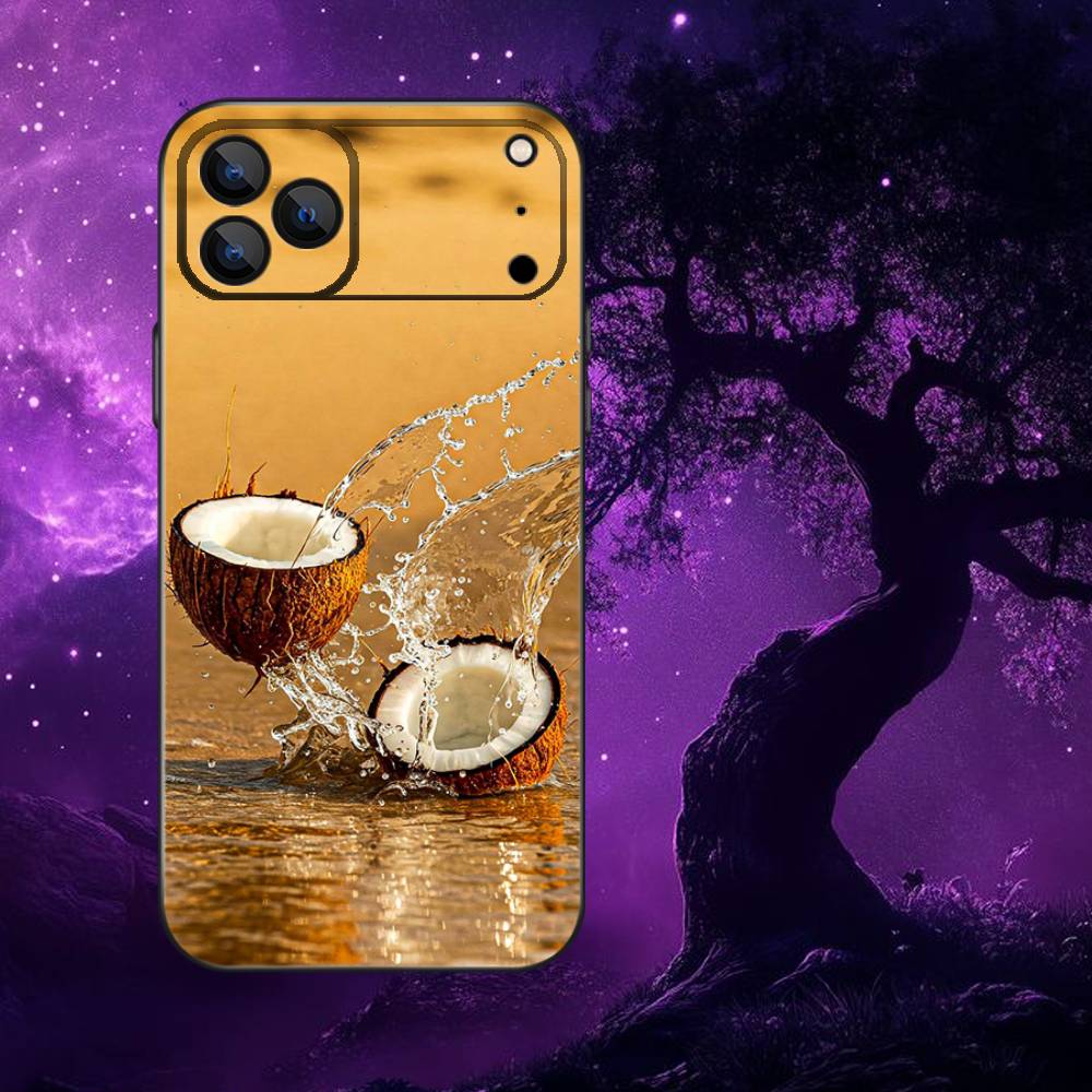 Coconut Fruits Tropical Phone Case For iPhone 17,16,15,14,13,12,11,Pro,Max,Plus,E,SE4,Air,Mini Black Soft Funda