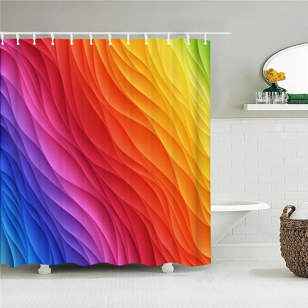 

Colorful Stripes Shower Curtain Waterproof Polyester Fabric Geometry Bathroom Curtain 180 X 200Cm With Hooks Shower Curtain W60H190(CM)-1 Pcs