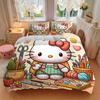 3pcs Hello Kitty's Artistic Haven Quilt Set - Soft and Comfortable Bedroom, Guest Room and Dorm Decor Bedding Set 1 Quilt Cover + 2 Pillowca