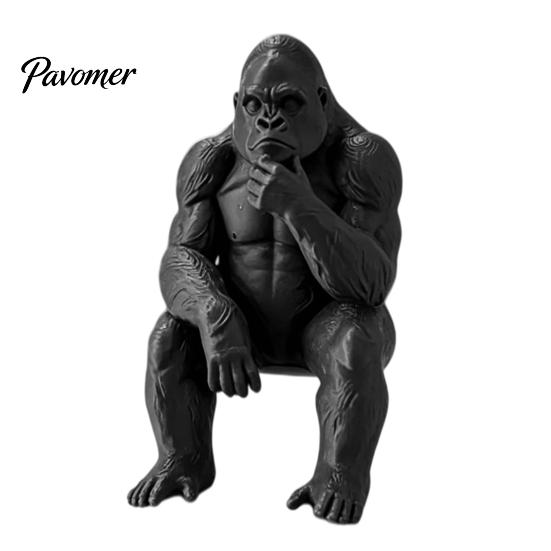 Playful Desk Study Accessory 3D Printed Thinking Gorilla Figurine, Mini Thinker Statue, Statue Decor Modern Minimalist Sitting Sculpture for Bookshelf