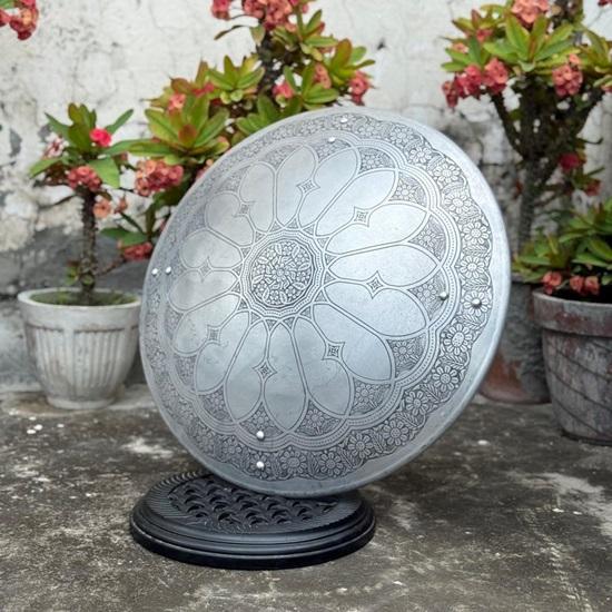 Mandala Floral Shield Wall Art Aluminum Round Shield with Deep Etched Rose Window Design Gothic Fantasy Decor  Unique Medieval Cosplay