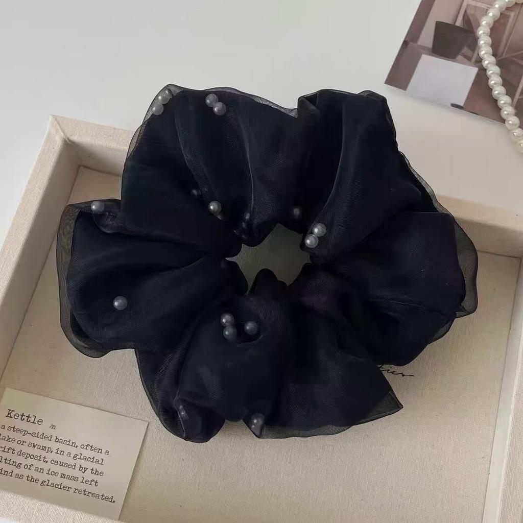 Large Pearl Organza Large Intestine Hair Band Simple Headband High-End Head Flower Headgear Hair Accessories Head Ring Women