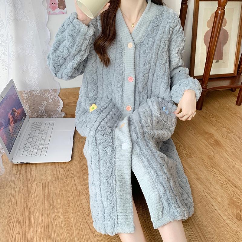 

Женская зимняя ночная рубашка из кораллового флиса: Теплая фланелевая пижама и халат для дома XXL