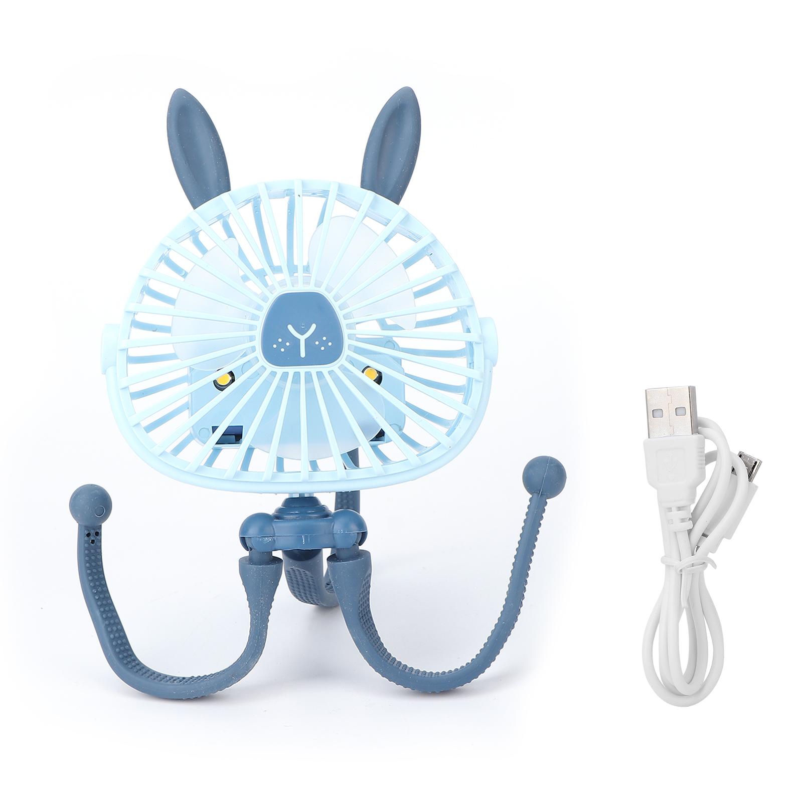 

Handheld Stroller Fan Flexible Tripod Low Noise Night Light USB Rechargeable Fan for Office Car Blue
