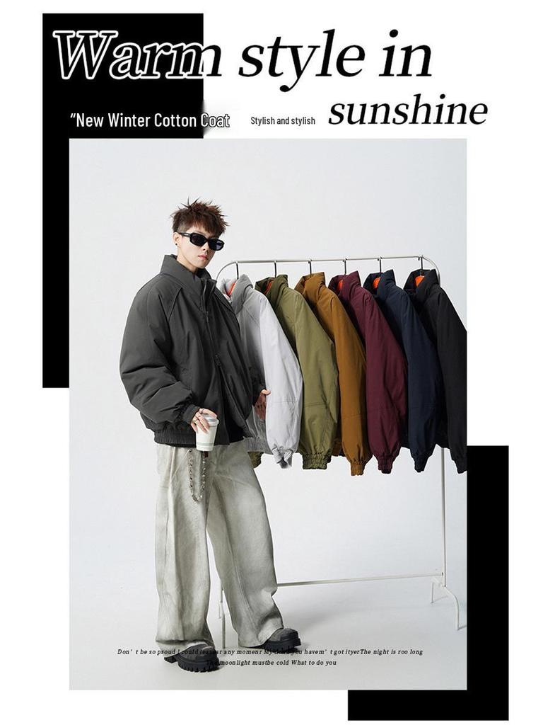 Hot Trendy Men's Winter Cotton Stand Collar Jacket - Casual Loose Fit Warm Outerwear for Couples