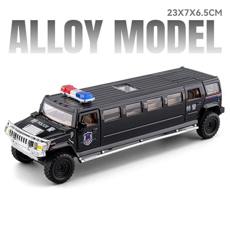 Scale 1:32 Extended Police Car Model Toy Alloy Body Rubber Tires Shock Absorption Off-road Vehicles Sound Light Holiday Gifts