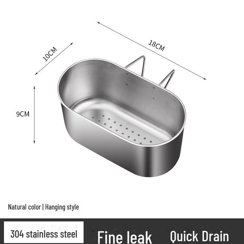 New 304 Stainless Steel Multi-Function Sink Drain Basket with Filter & Hanging Rack