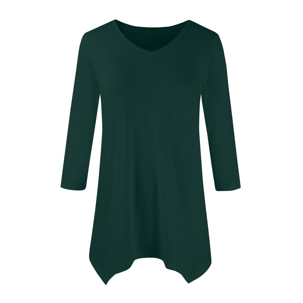 Women's Fashion Casual V-neck Seven-point Sleeve Shirt Belted Loose Comfortable Top