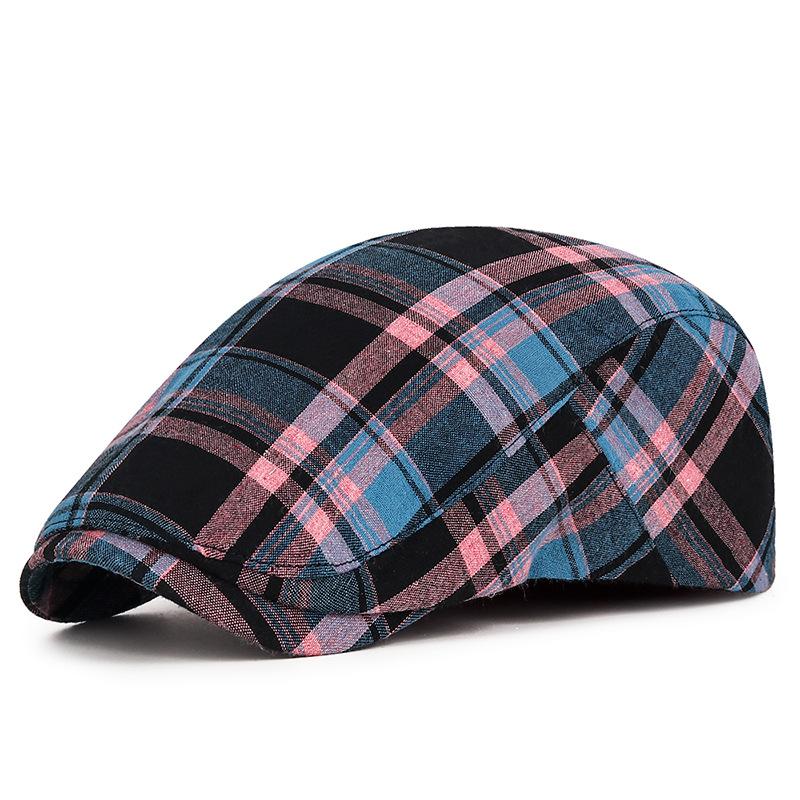 Adjustable Fine Stripe Lattice Berets Hat Women Men Spring Summer Plaid Visors Red Green Blue Duckbill Literary Checkered Cap