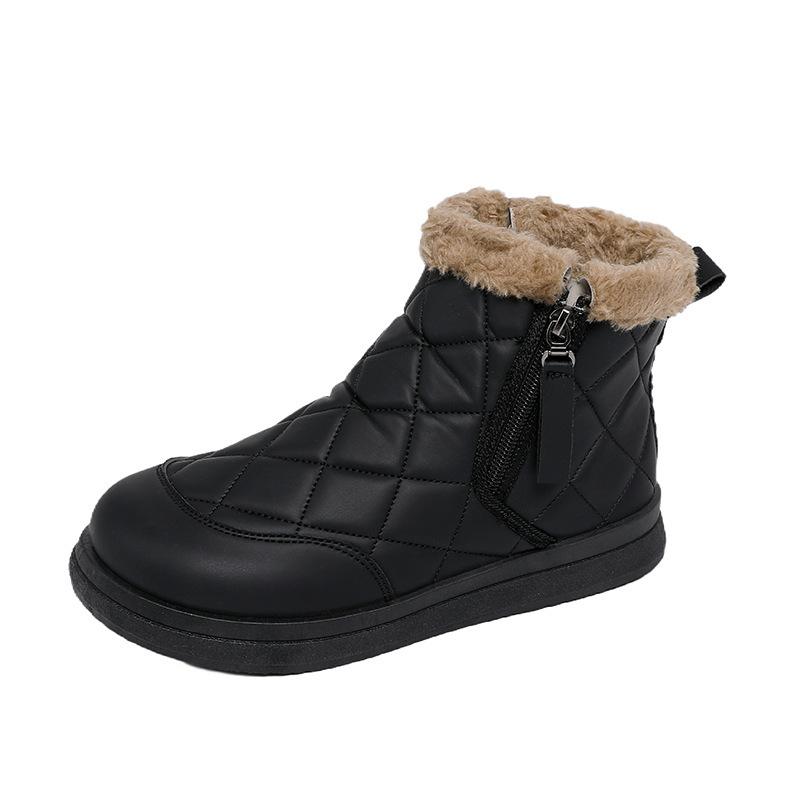 Fleece snow boots winter new side zipper waterproof thickened thermal cotton shoes platform casual short boots two cotton