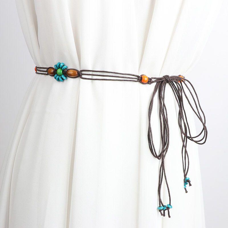 Chic Rope Cotton Waist Belt For Women Versatile Decorative Fashion Accessory Beige In