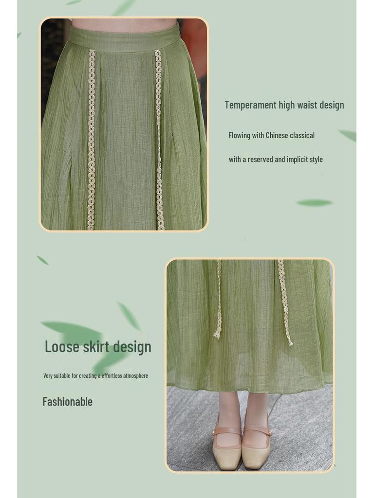 High-Quality Retro Jacquard Mandarin Collar Frog Button Top & Skirt Set