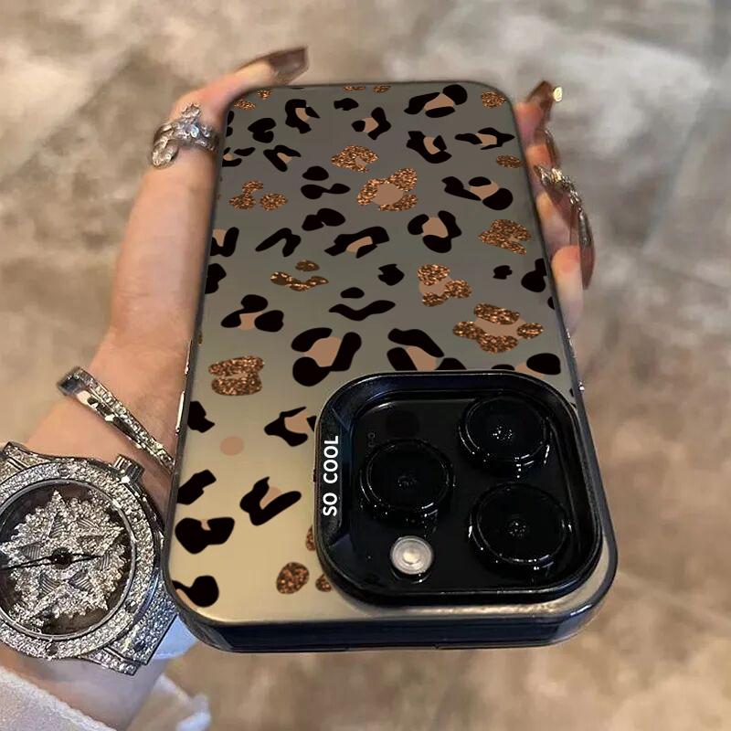 Luxury leopard print Electroplate Silver IMD Phone Case For iPhone 16 15 14 11 12 13 Pro Max Plus 7 8 Plus X XR XS Hard Cover