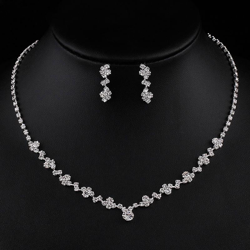Water Drop Jewelry Set With Rhinestone Earrings Necklace And Bracelet For Bridal And Wedding